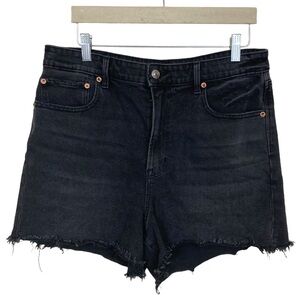 AMERICAN EAGLE BLACK HIGH RISE RAW HEM SHORTS, SIZE 12